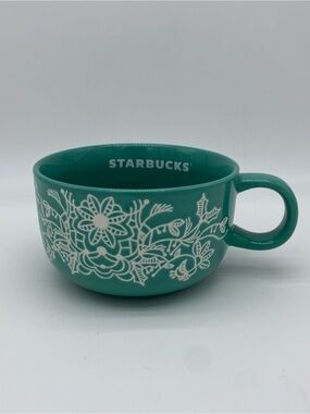 Starbucks Teal Floral Ceramic Mug 16 oz
